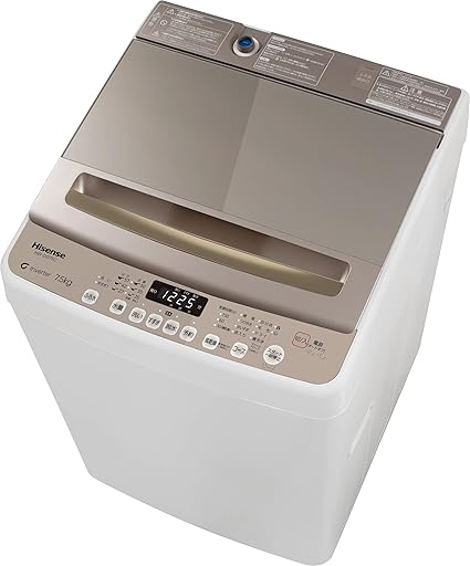 Amazon | ハイセンス 全自動 洗濯機 7.5kg ホワイト/シャンパンゴールド HW-DG75C インバーター搭載 静音 予約機能 シャワー水流 ガラス蓋 スリム 風乾燥 強力な洗浄力 | Hisense | 洗濯機 通販