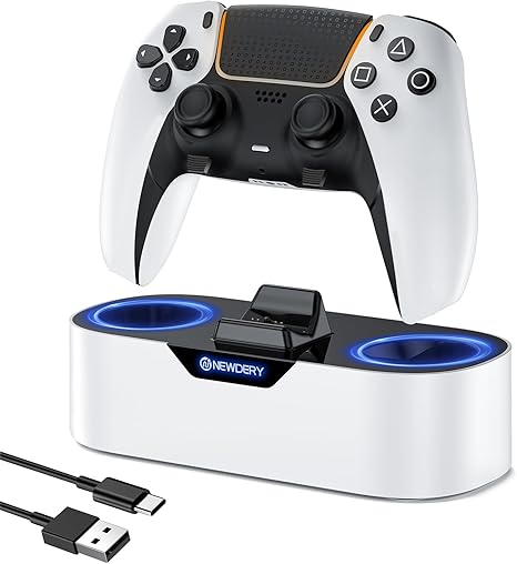 Amazon.co.jp: NEWDERY PS5 コントローラー 充電スタンド 収納スタンド 急速充電 置くだけ充電 ps5コントローラー 周辺機器 アクセサリ USB-Cケーブル付属 LED指示ランプ付き 過充電防止 コンパクト 軽量 ホワイト : ゲーム