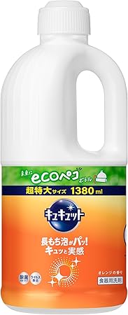 Amazon.co.jp: キュキュット 【大容量】 食器用洗剤 長もち泡がパッ! キュッと実感! オレンジの香り 詰替え用 1380ｍｌ : ドラッグストア