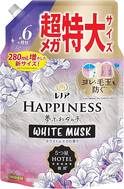 Amazon | レノア ハピネス 夢ふわタッチ 柔軟剤 ホワイトムスク 詰め替え 1,900mL [大容量] | レノア | 液体柔軟剤