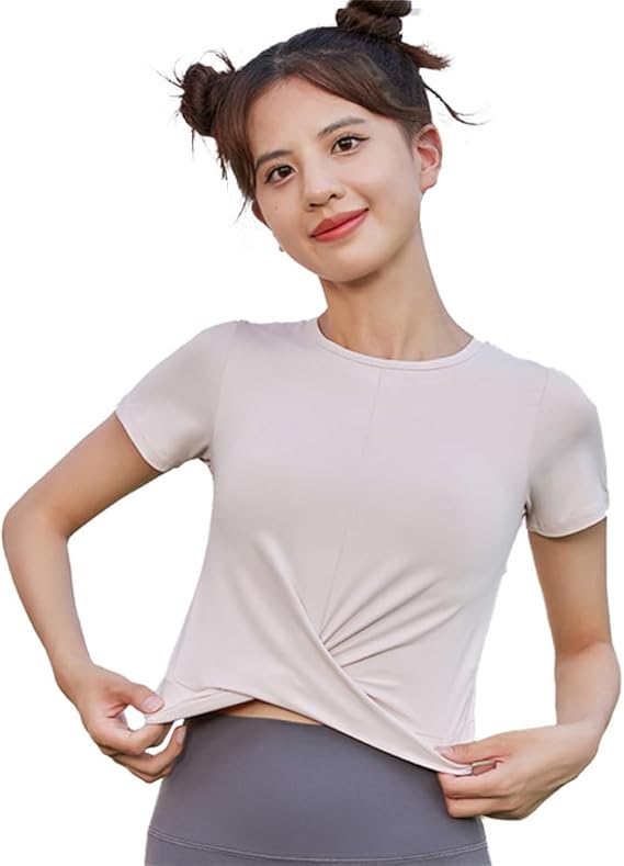 Amazon.co.jp: [Yomoment] ヨガウェア レディース 裾ねじり ラウンドネック 速乾 吸汗 ピラティス ウェア ストレッチ トップス 半袖 レディース シャツ ホットヨガトレーニング スポーツウェア トップス : ファッション